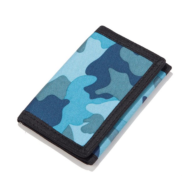bdqpin wallet,Birthday Gifts Wallet,Kids Wallets for Boys,RFID Trifold Canvas Outdoor Sports Wallet for Kids,Front Pocket Wallet with Magic Sticker (Blue camo)