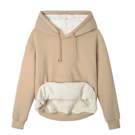 Mars Guard Women's Winter Fleece Lined Sherpa Hooded Sweatshirt Thick Warm Pullover with Pockets for Casual Comfort Kahaki