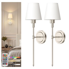 DORESshop Battery Operated Wall Sconce Set of 2, Wireless Wall Light Easy to Install, 7 Color Rechargeable Wall Sconces, Sconce Wall Decor Set of 2 for Bedroom, Living Room, Nickel, 24.6in
