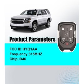 Remote2program Replacement Car Key Self Progrmmable Smart Keyless Entry Remote Control Compatible with 2015-2020 GMC Yukon XL Denali Chevy Suburban Tahoe HYQ1AA (1pcs self Programming remote/HYQ1AA)