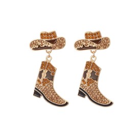Rhinestone Western Boots Dangle Drop Earrings for Women, Boho Cowgirl Cowboy Enamel Hat Boot Earrings Country Concert Party Outfits Jewelry Gift