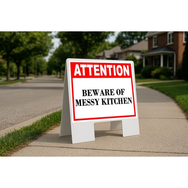 Beware of Messy Kitchen Attention Folding Coroplast A-Frame Double-Sided 23in
