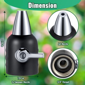 Feekoon Jet Nozzle with Shut Off, 3/4" GHT Sweeper Garden Hose End Zinc Nozzle with Shut Off Valve, Water Hose Sprayer Jet for Garden Watering, Car Washing and Sidewalk Sweeping(Black,1 Pack)