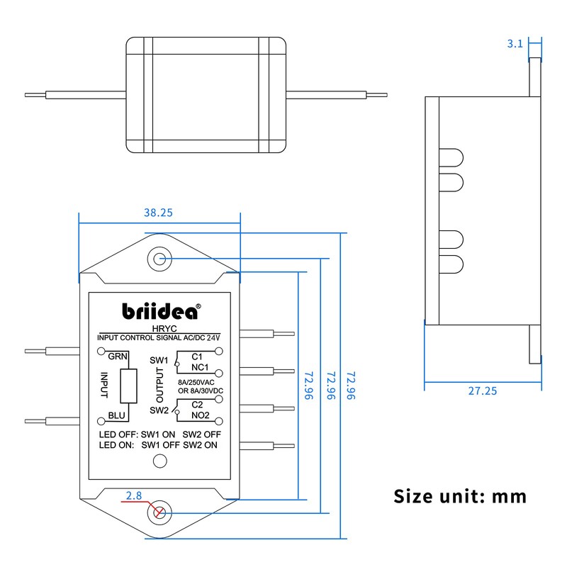 DPST 1NO 1NC 8Amp Power Relay Module, Briidea 24V AC/DC