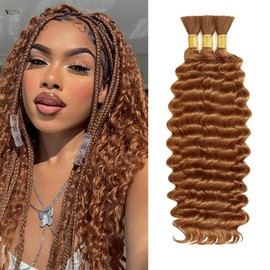 24 Inch Brown Human Braiding Hair for Boho Braids Deep Wave Bulk 3 Bundles #30 Deep Wave Bulk Human Hair for Braiding 150g