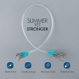 Luroad Fluorocarbon Wire Leader Line with Swivels Snap Kits Connect Tackle Lures Rig or Hooks, High Strength Tooth Proof Fishing Leader Line for Saltwater Freshwater (Blue-20pcs, 16''-20lb)