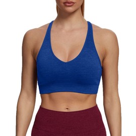 Aoxjox brasier deportivo para mujer Fitness Vital sin costuras con cuello en V 2.0 acolchado para yoga, marino, S