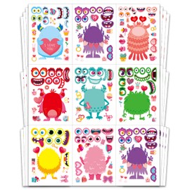 Aowplc Aowplc 32 Sheets Valentine's Monster Make-A-Face Stickers | Valentine's Day Gifts for Kids DIY Crafts & Classroom Party Supplies | Fun Valentine Exchange, Activities, and Goodie Bag Stuffers