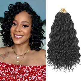 Ocean Wave Crochet Hair Crochet Hair Pre Looped Boho Deep Wave Curly for Black Women Braiding Hair Extensions (1B) 9 Inch 9 Packs