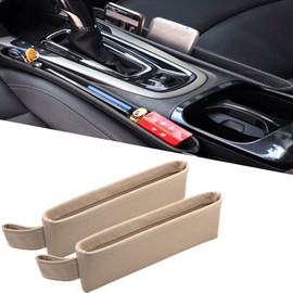 Tumecos Car Seat Pockets PU Leather Car Console Side Organizer Seat Catcher Holders Compatible with Phone Key Wallet Phone Sunglasses 2 Pack (Beige)