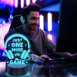 Gamer Gifts for Teenage Boy Boyfriend Birthday Gift, Cool Christmas Gift for Men Dad Son Gamer Lover Gift, LED Light Up Gaming Lamp Acrylic Gaming Night Light 7 Colors - Just One More Game