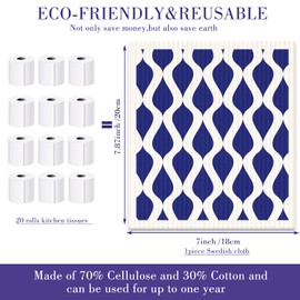 Patelai 6 Pieces Swedish Kitchen Dish Towels Decoration Navy Blue Hand Tea Cloth Reusable Sponge Cleaning Absorbent Dishcloths for Home Bathroom Gift