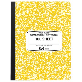 EPI Wide Ruled Marble Composition Notebook, Yellow, 100 Sheet, 4-Pack