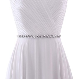 HONGMEI womens Rhinestone Thin Bridal Wedding Handmade Sash Bride Bridesmaid Belt Dress, White, One Size