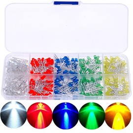 MINGZE LED Light Emitting Diodes Set, 3 mm 5 mm Diodes Electronic Components Light Emitting Diodes Round 2 Pin Electronic Components with 5 Colours Red Blue Green Yellow White (Pack of 200)