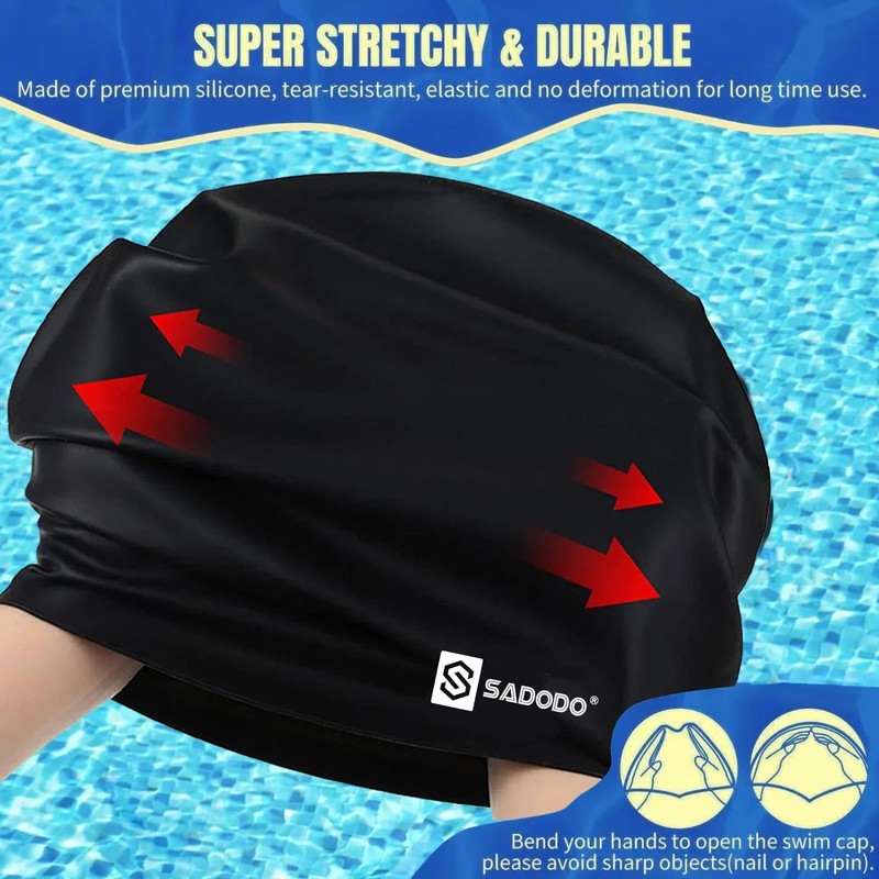 𝐒𝐚𝐝𝐨𝐝𝐨 Swimming Cap Extra Large,Pack 2PCS Swim Cap For Long
