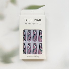 24Pcs Coffin Press on Nails Long Coffin Fake Nails Blue Glitter & White Wave Ballerina False Nails Glossy Full Cover Acrylic Artificial with Design Blue Stick on Nails for Women Girls Manicure Decor