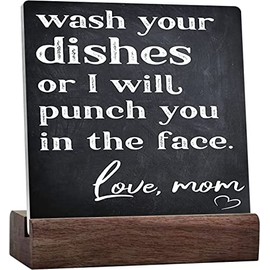 Wash Your Dishes Or I Will Punch You In The Face Ceramic Table Plaque With Wooden Stand Office Decor Inspiration Positive Motto Desk Unique Thank You Present