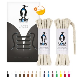 biped Laces 2 Pairs of Round Cotton Shoelaces Diameter 5 mm Extra Thick - Tear-Resistant Quality Shoe Laces for Leather Shoes, Boots, Boots and Sports Shoes - Made in EU z2902 (Natural, 120 cm)