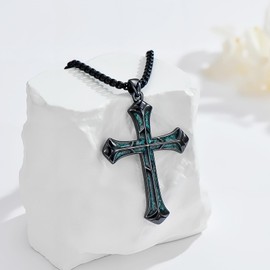 KoyeKei Black Religious Cross Necklace for Men 925 Sterling Silver Turquoise Cross Pendant Necklaces Christian Jewelry Gothic Christmas Halloween Gifts for Women