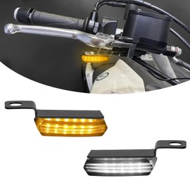 Mini LED Turn Signals Motorcycle Front Sequential Indicators 3 Wire Handlebar Blinkers with Running Lights Universal Compatible with Harley Yamaha Honda Kawasaki(Black with White/Amber light)