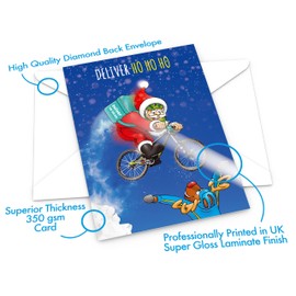 STREET SANTA - Mountain Bike Christmas Card - Large A5 Card Size - Funny Humour - Made in the UK - Deliver Ho Ho Ho - For Him Her