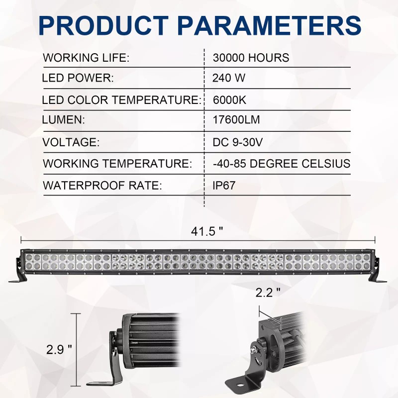 RI Roof Windshield 42'' LED Light Bar Mount Bracket Wire