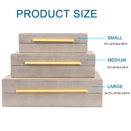 ZIKOUL Ivory Shagreen Box Set Of 3 Faux Leather Decorative Boxes, Large Modern Nesting Storage Decorative Boxes with Lids for Home Decor Stacking jewelry Box Organizer