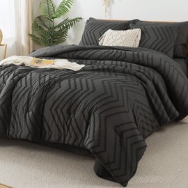 Litanika Dark Grey King Size Comforter Set with Sheets - 7 Pieces Bed in a Bag King Tufted Complete Beddding Sets with Comforter, Sheets, Pillowcases & Shams