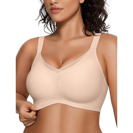 OEAK OEAK Womens Wireless Bras V Mesh Comfortable Bralette Supportive Tshirt Bra No Underwire Seamless Push Up Everyday Bras Nude XL