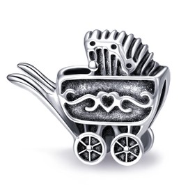 Andante -Stones 925 Sterling Silver Bead Charm Pram Baby Element Ball for European Beads + Organza Bag, Sterling Silver, No Gemstone