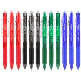 PABLUE Retractable Erasable Gel Pens, Fine Point 0.7mm，Make Mistakes Disappear, Comfort Grip, for Drawing Writing Planner and Office School Supplies 12 Pack (Black,Blue,Green, Red)