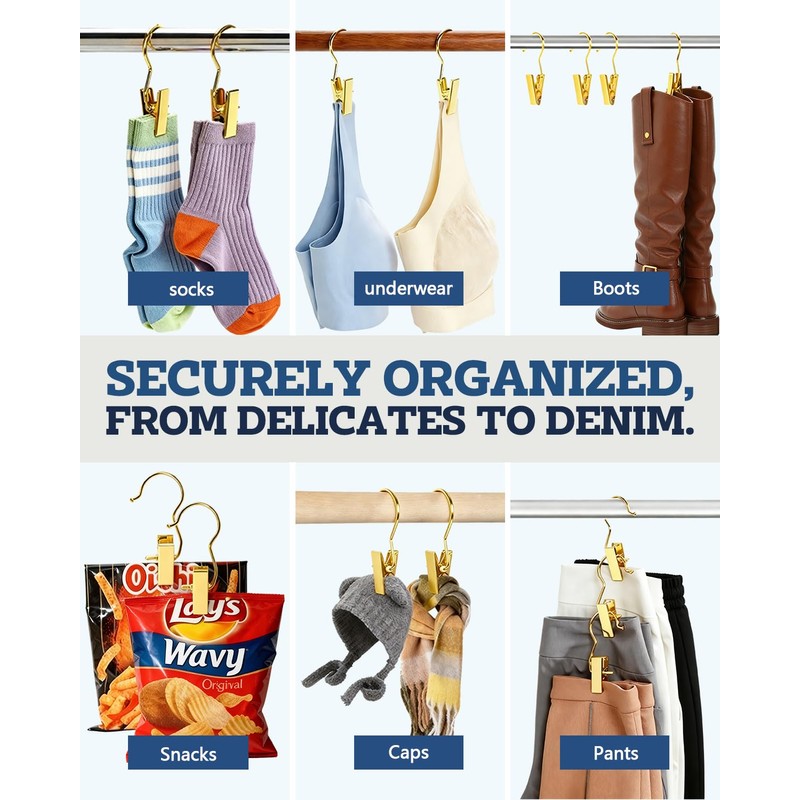 60 Pack Gold Boot Hangers for Closet, Clips Hangers with