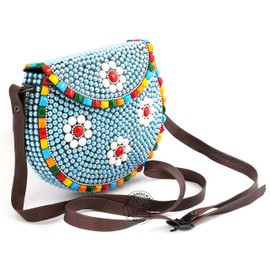 Hind Handicrafts Women's Handmade Iron Shoulder Bag with Leather Strap for Spring Summer Beach, Design 4, m