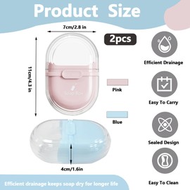 Modixun 2 x Travel Soap Case, Portable Bar Soap Holder Travel with Drain Holes, Travel Soap Container Box, Travel Soap Bowl for Travel, Camping, Gym (Blue + Pink)