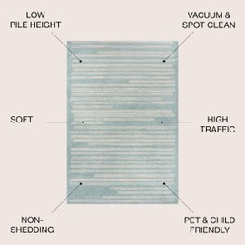 JONATHAN Y Khalil Modern Berber Stripe Turquoise/Cream Indoor Area Rug, 8x10, Contemporary, Bohemian, Easy-Cleaning for Living Room, Bedroom, Kitchen, Pet Friendly, Non-Shedding (MOH207D-8)