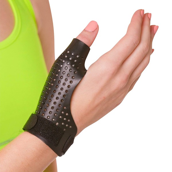 BraceAbility Hard Plastic Thumb Splint | Arthritis Treatment Brace to Immobilize & Stabilize CMC, Basal and MCP Joints for Trigger Thumb, Tendonitis Pain, Sprains (Medium - Left Hand)