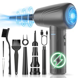 BNKKY 11-in-1 Compressed Air Duster, 3-Gear Adjustable 120000 RPM Electric Air Duster with LED Light, Reusable no Canned Keyboard Cleaner for Office, 9000mAh Cordless Air Duster for Computer/Car