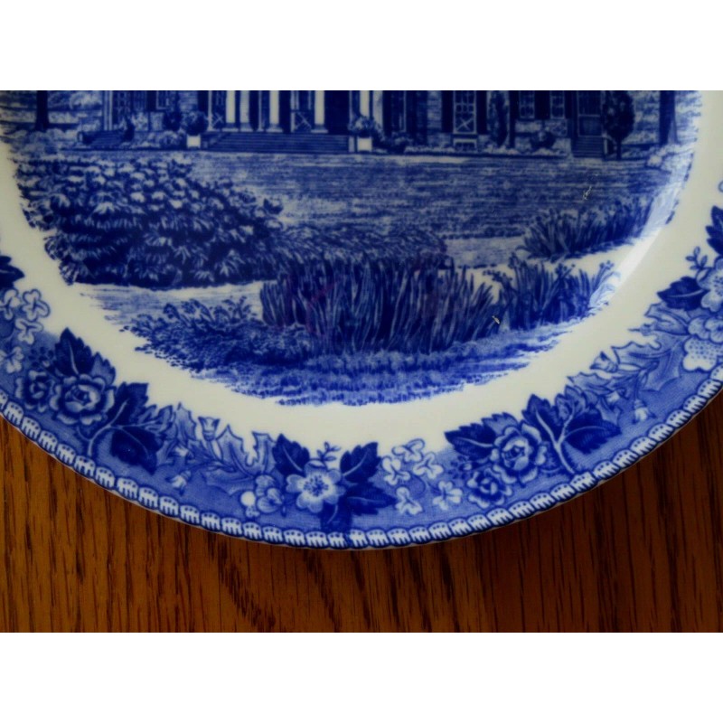 7" Blue & White MONTICELLO Souvenir Plate OLD ENGLISH STAFFORDSHIRE