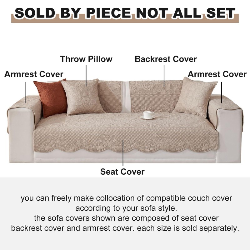 vctops Boho Cotton Quilted Couch Cover Soft Embroidered Sofa Cover