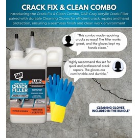 DAP Concrete Crack Filler 16 oz Bundle with Pair of Gloves - Cement Crack Filler for Driveways - Liquid Cement for Concrete Repair and Driveway Crack Sealer - Gray - (3 Items)
