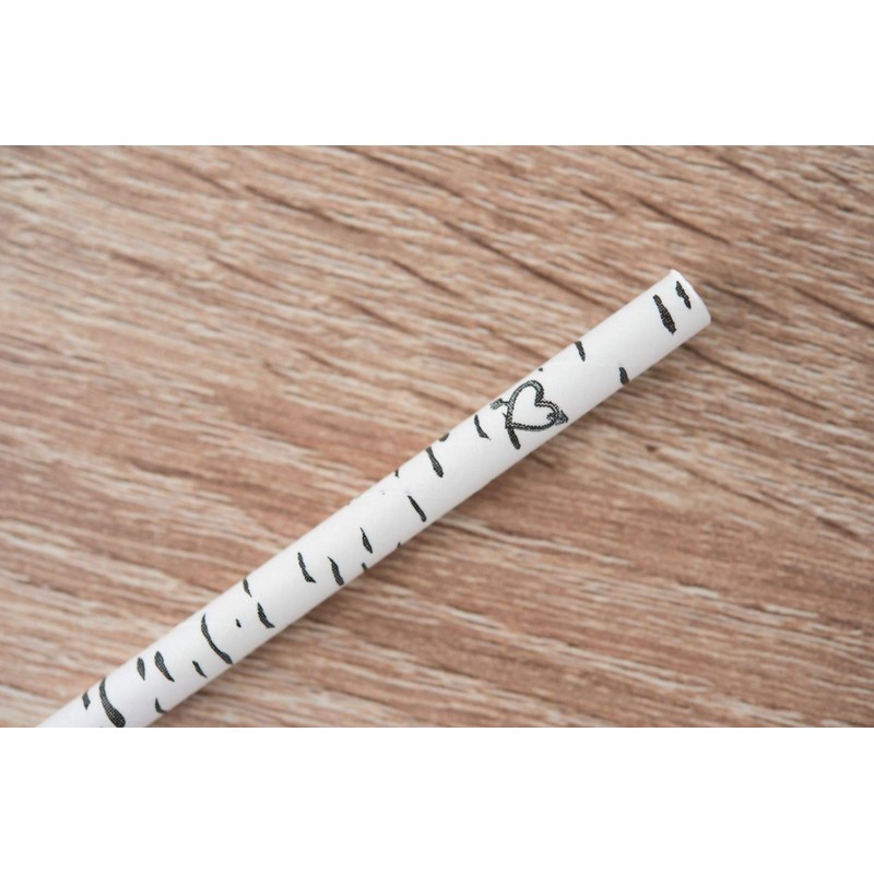 Birch Bark Love Print Paper Drinking Straw (Pack of 25)
