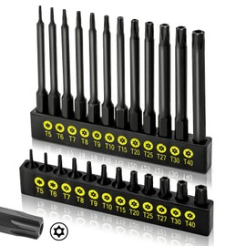 InPower Torx Bit Set, 24 PCS S2 Steel, 1&3'' Long Drill Bit with Bit Holder, T5-T40 Includes T20 and T25, Premium Material, Tamper Proof Star Bits Set
