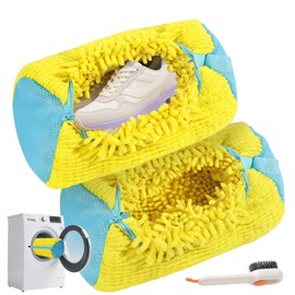 2Pcs Shoe Washing Machine Bag,Shoe Washing Bag for Washer and Dryer,Shoe Cleaning Bag Can Be Cleaned 360°Around,Reusable Laundry Shoe Bag for All Types Shoe And Sizes (Yellow)