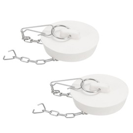 QUARKZMAN Pack of 2 Bath Plugs, Rubber Plugs for Bathtubs, 53-55 mm, Kitchen Sink Plug, Bathroom Drain Plug with Pull Ring and Stainless Steel Chain, White