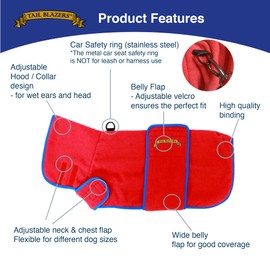 TAIL BLAZERS™ Quality Dog Drying Coat Keeps Dog Warm After Walking, Rain Or A Shower. Dogs Bath Towel Dry Accessories. Soft Double Layer Microfibre Towel Robe. Machine Washable. (XL/Red)