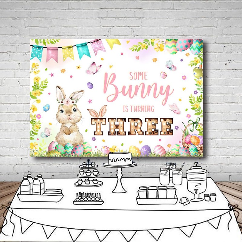 MEHOFOND 7x5ft Spring Bunny Theme Backdrop for Gril Third Birthday