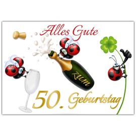 BREITENWERK A4 XXL 50th Birthday Card Ladybird with Envelope - Funny Birthday Card for 50th Birthday for Wife and Man