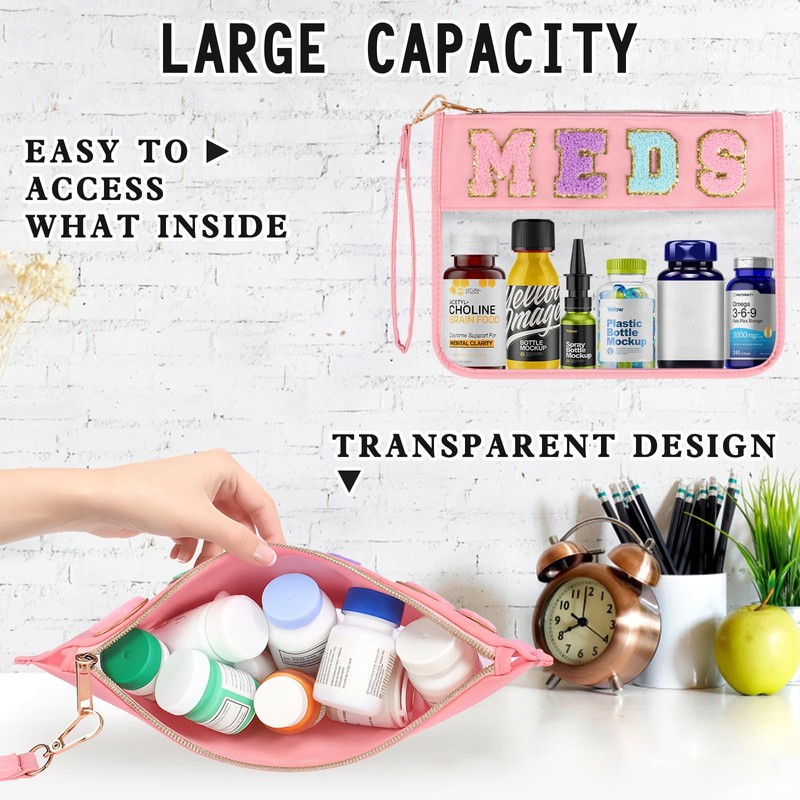 Chenille Letter Clear Zipper Flat Pouch Transparent Waterproof Stuff Cosmetic