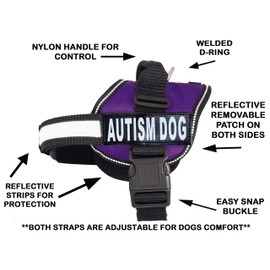 Autism Nylon Service Dog Vest Harness. Purchase Comes with 2 Reflective Autism Dog Removable Patches. Please Measure Your Dog Before Ordering